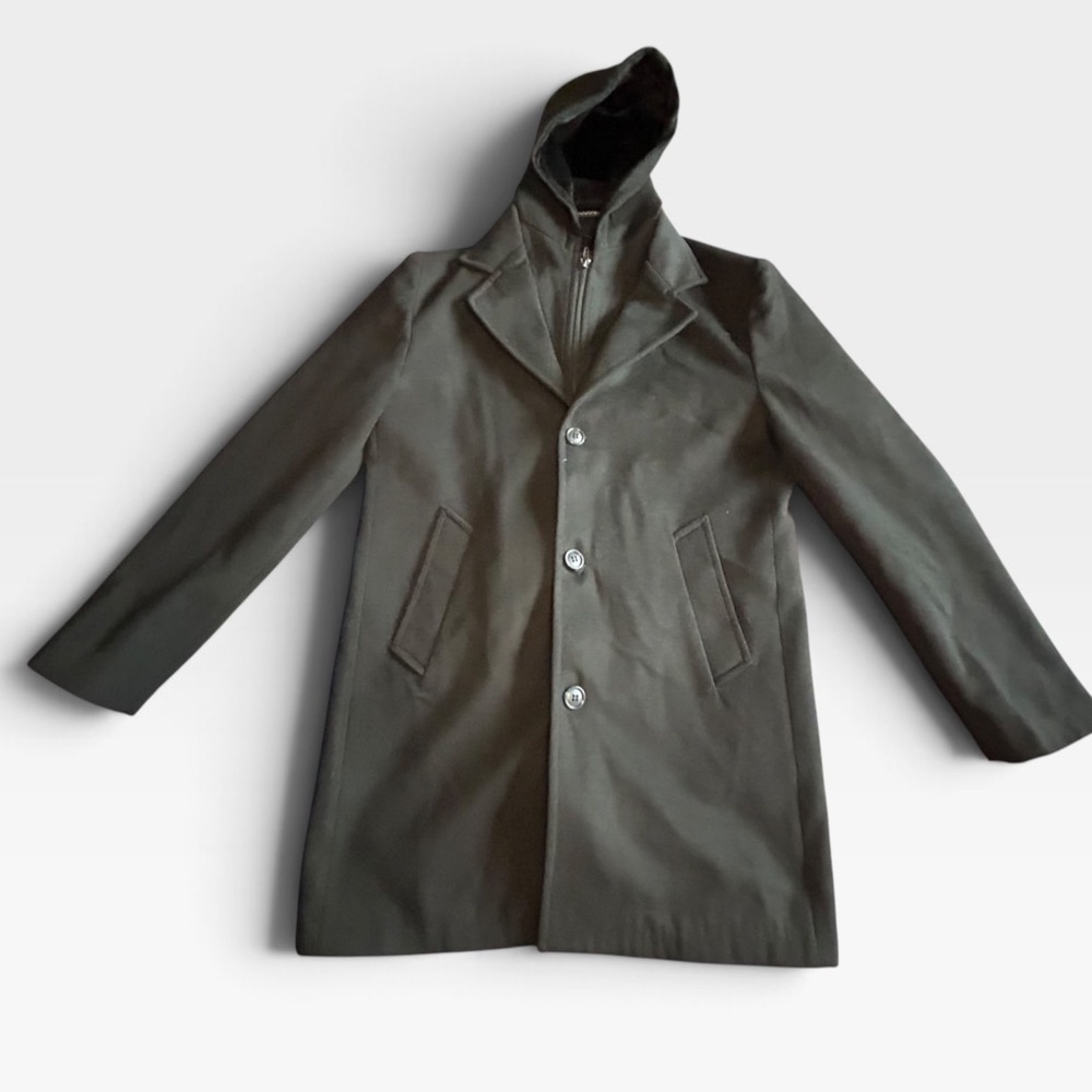 Tuci Collection Young Republic Mens Black Hooded Car Coat Overcoat Size L